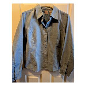 STO Ladies Denim Blue Faux Suede Tailored LS Shirt Sz L